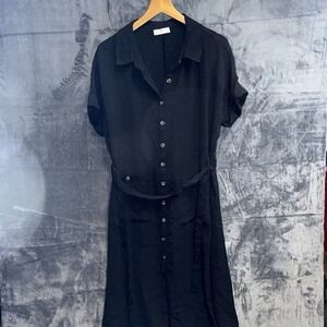 MLN Women's Tie-belt Midi Shirt Dress in Black Size Large 073